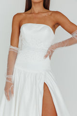 Verily Diamante Drop Waist Maxi Dress White