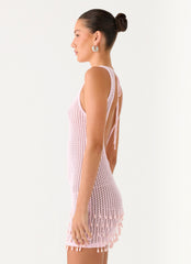 Miracle Beaded Crochet Mini Dress - Pink