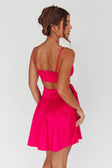 Life Is Rosy Large Bow Mini Dress Fuchsia