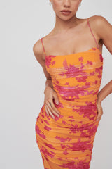 Logan Cami Strap Midi Dress Flower Orange