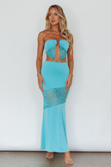 Florida Lace Insert Cut-Out Maxi Dress Blue