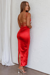 Seraya Lace-Up Back Dress Red
