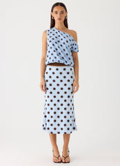 Stick Around Top - Blue Mocha Dot