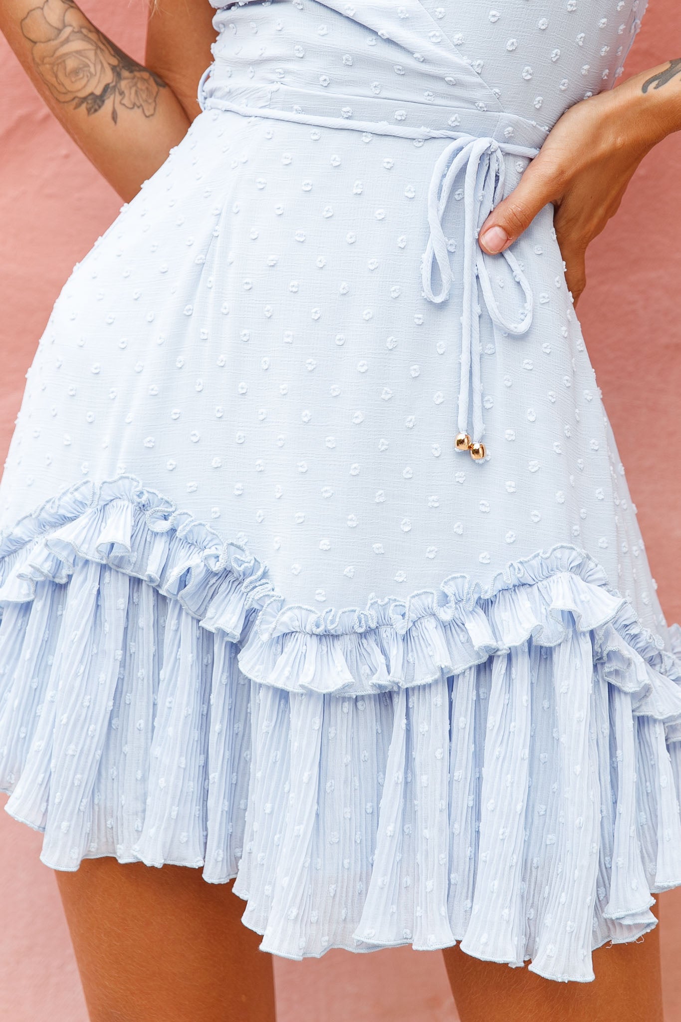 Erica Cami Strap Accordion Pleat Dress Hail Spot Baby Blue