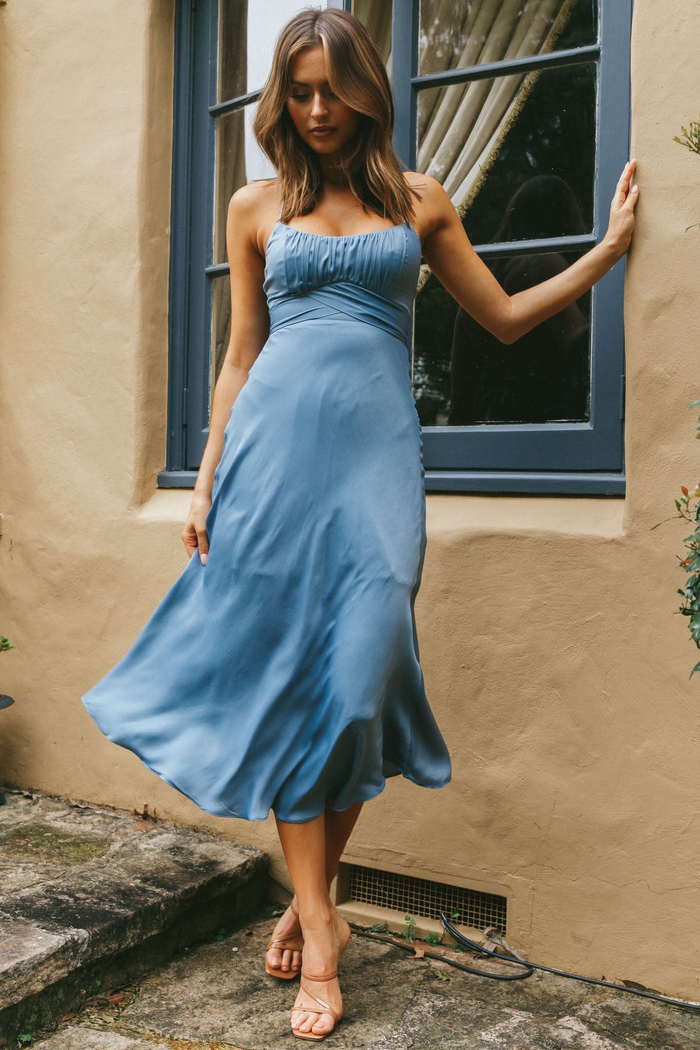 Linka Cami Strap Midi Dress Dusty Blue