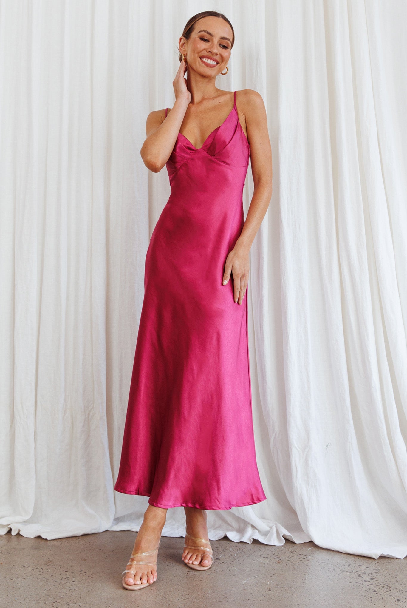 Infinity Pintuck Bust Midi Dress Fuchsia