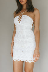 St Kilda Embroidered Lace Strappy Dress White