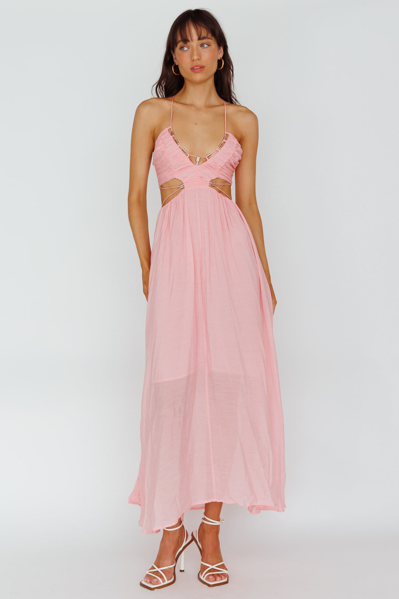 Tenyl Open Back Strappy Midi Dress Blush