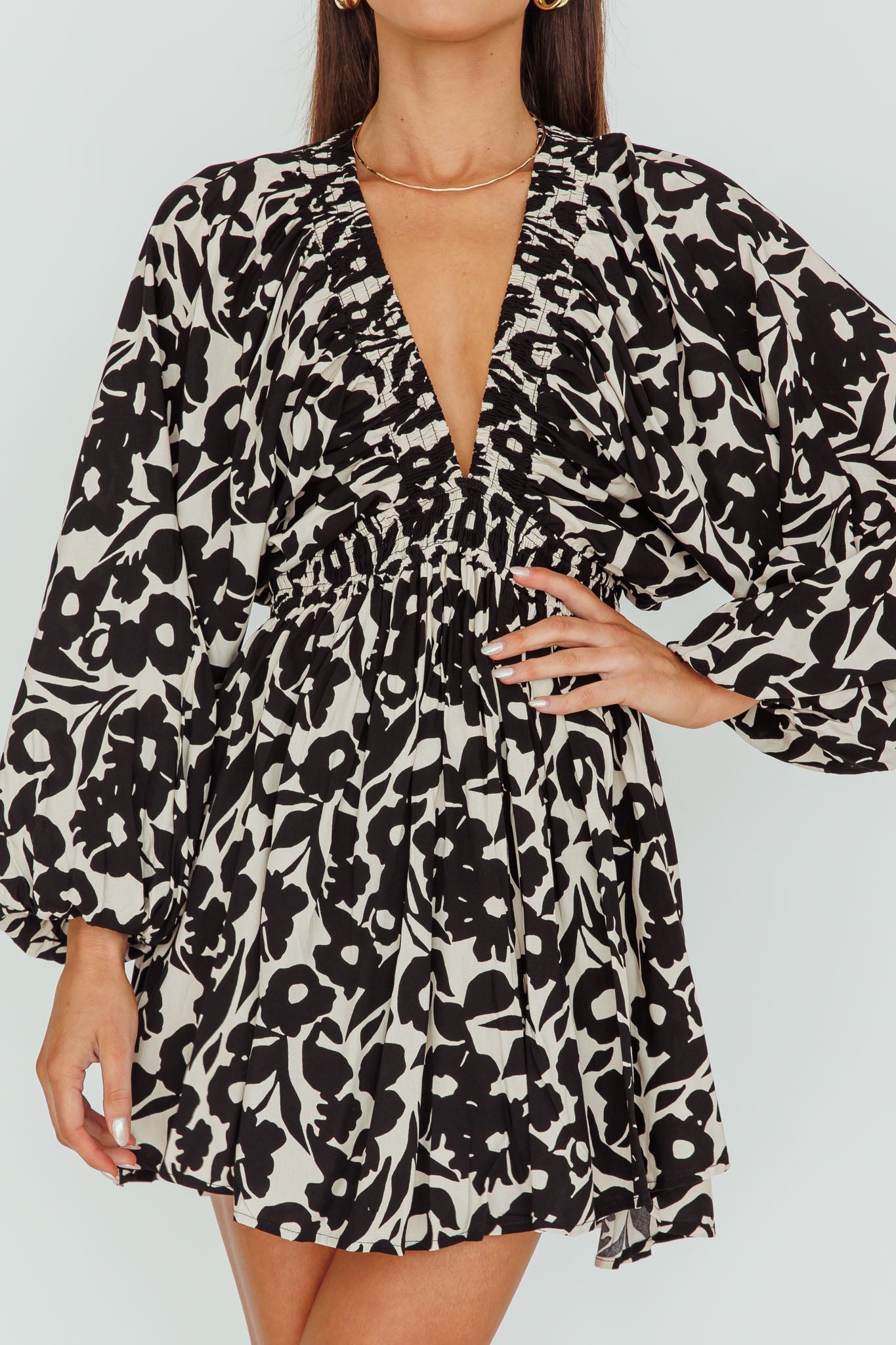 Going Your Way Long Sleeve Mini Dress Floral Black