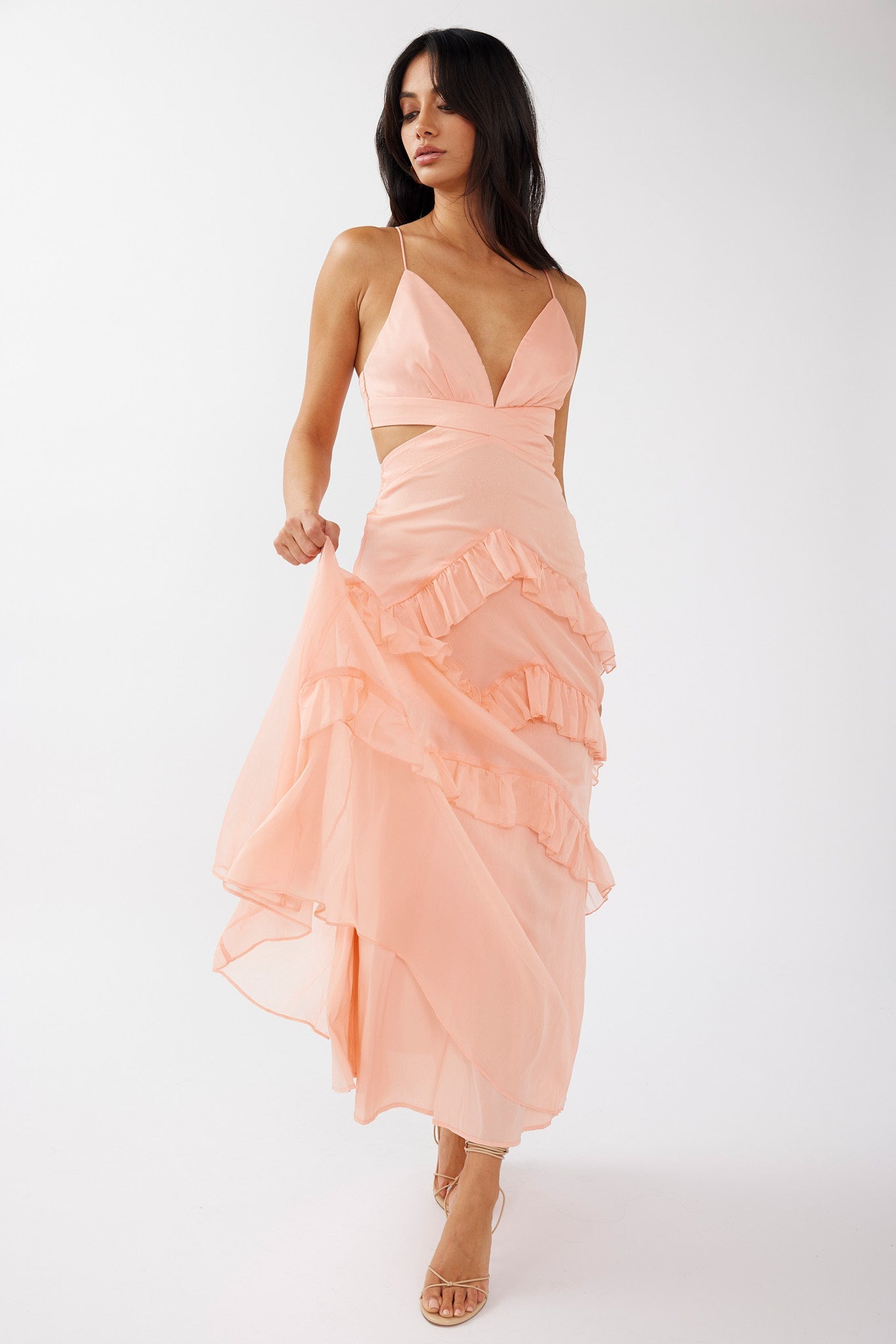 Joss Ruffle Trim Cut-Out Dress Rose