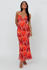 Marrakesh Gathered Bust Maxi Dress Print Orange