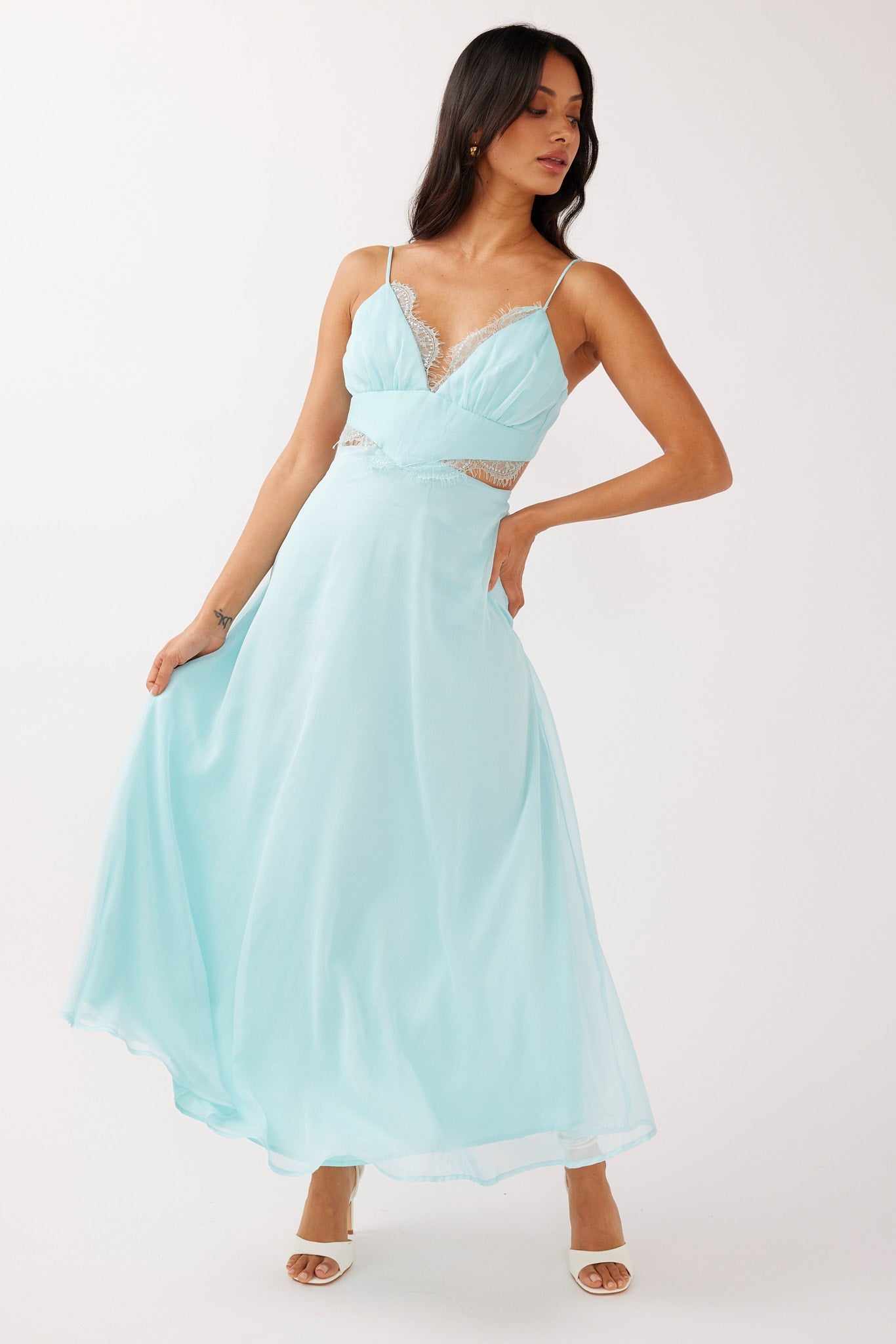 More Love Lace Trim Cut-Out Midi Dress Mint
