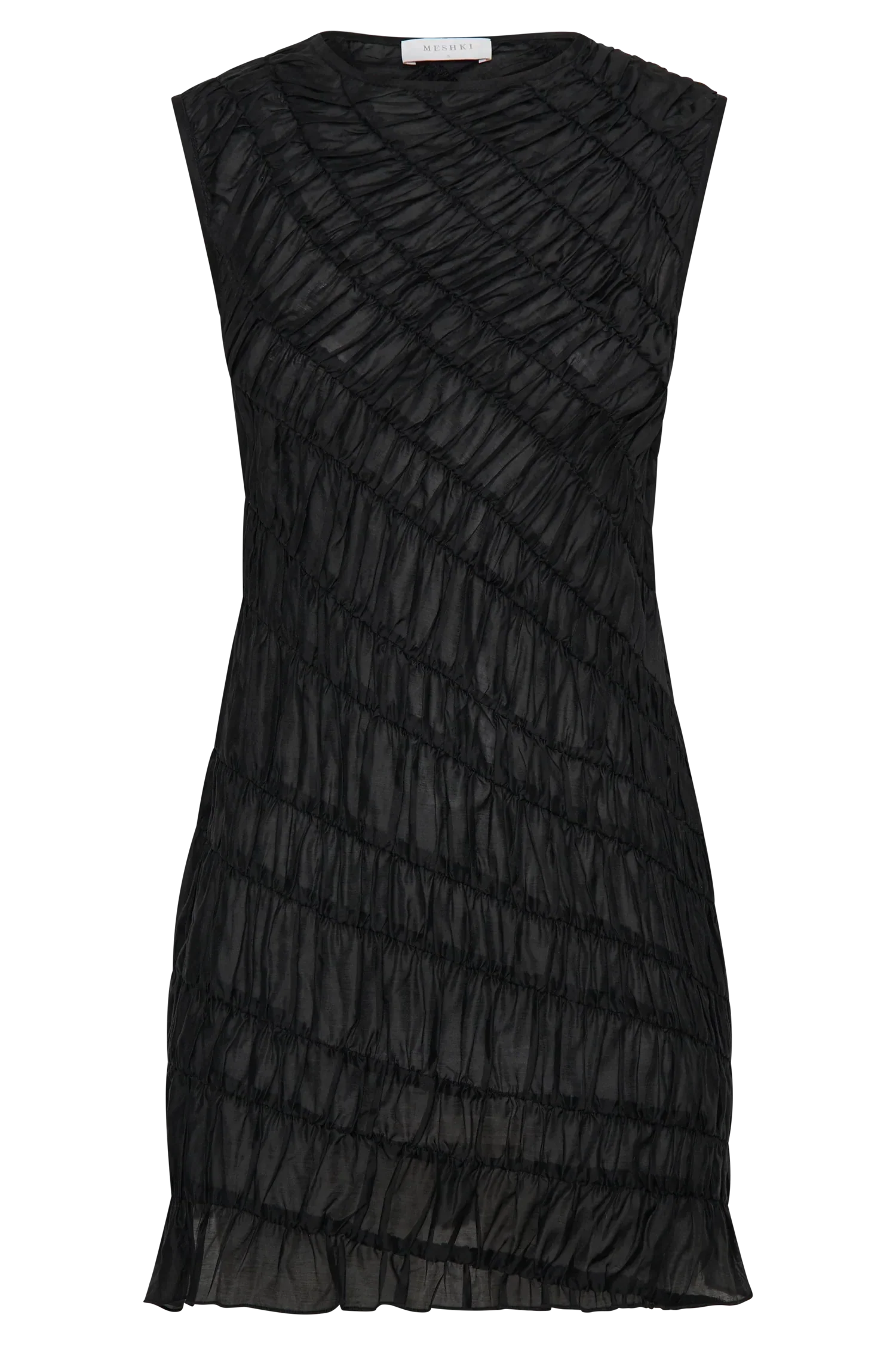 Adella Gathered Mini Dress - Black