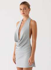 Atenea Cowl Mini Dress - Silver