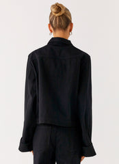 Back Again Oversized Denim Jacket - Black