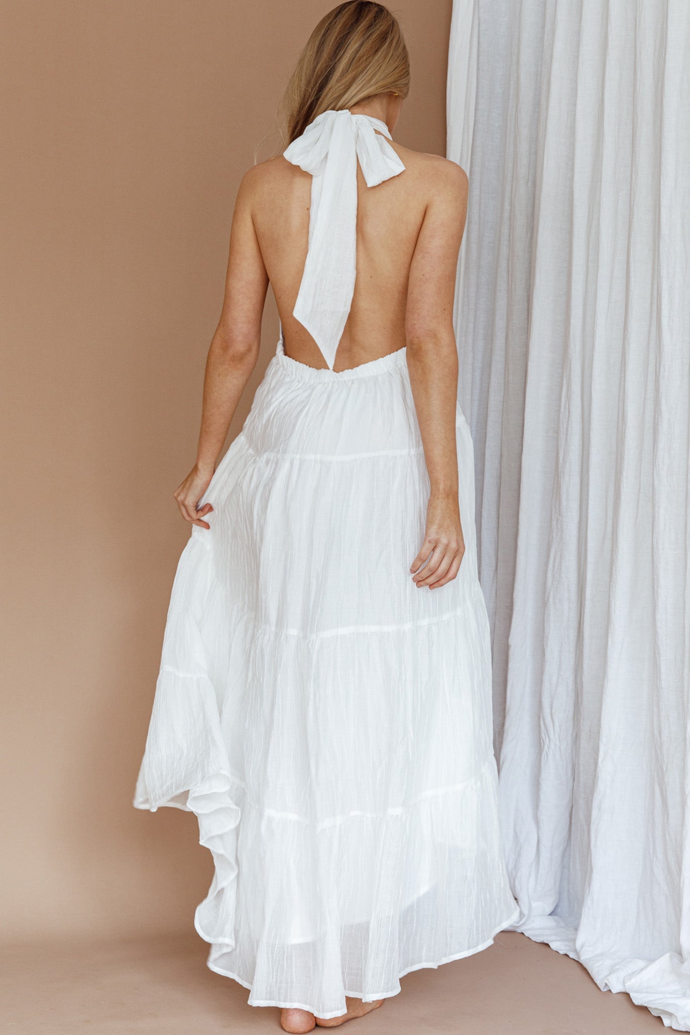 South Haven Halter Midi Dress White