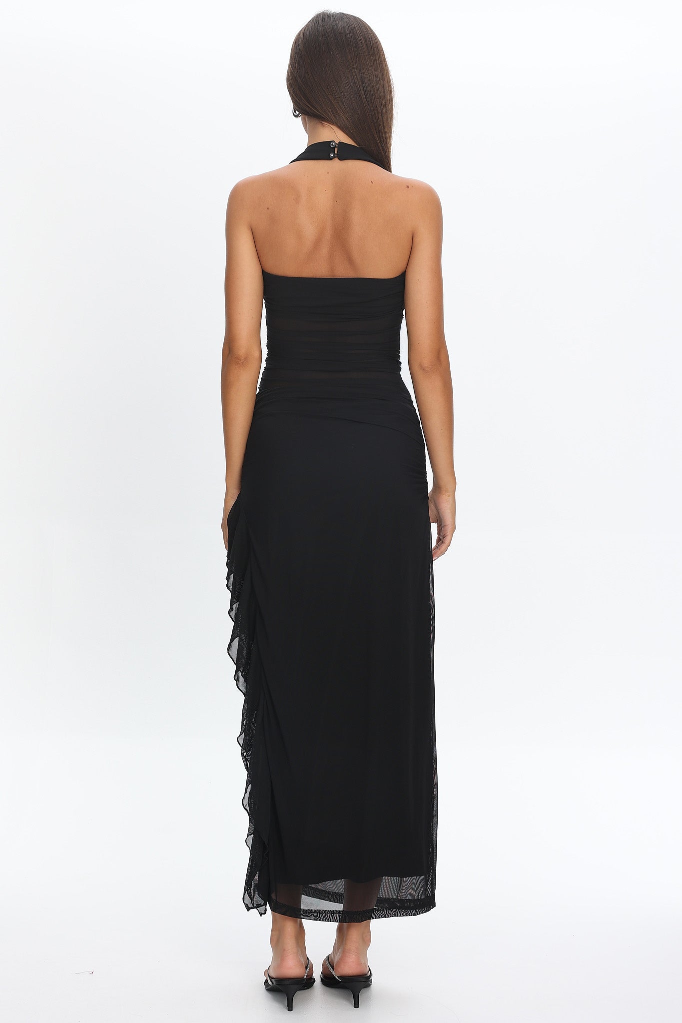 Lorely Halterneck Mesh Maxi Dress Black