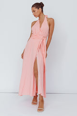 Spring Feels Halterneck Belt Maxi Dress Peach