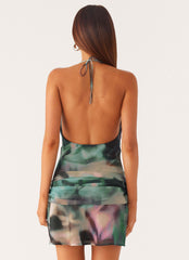 Cyna Cowl Mini Dress - Sea Splash