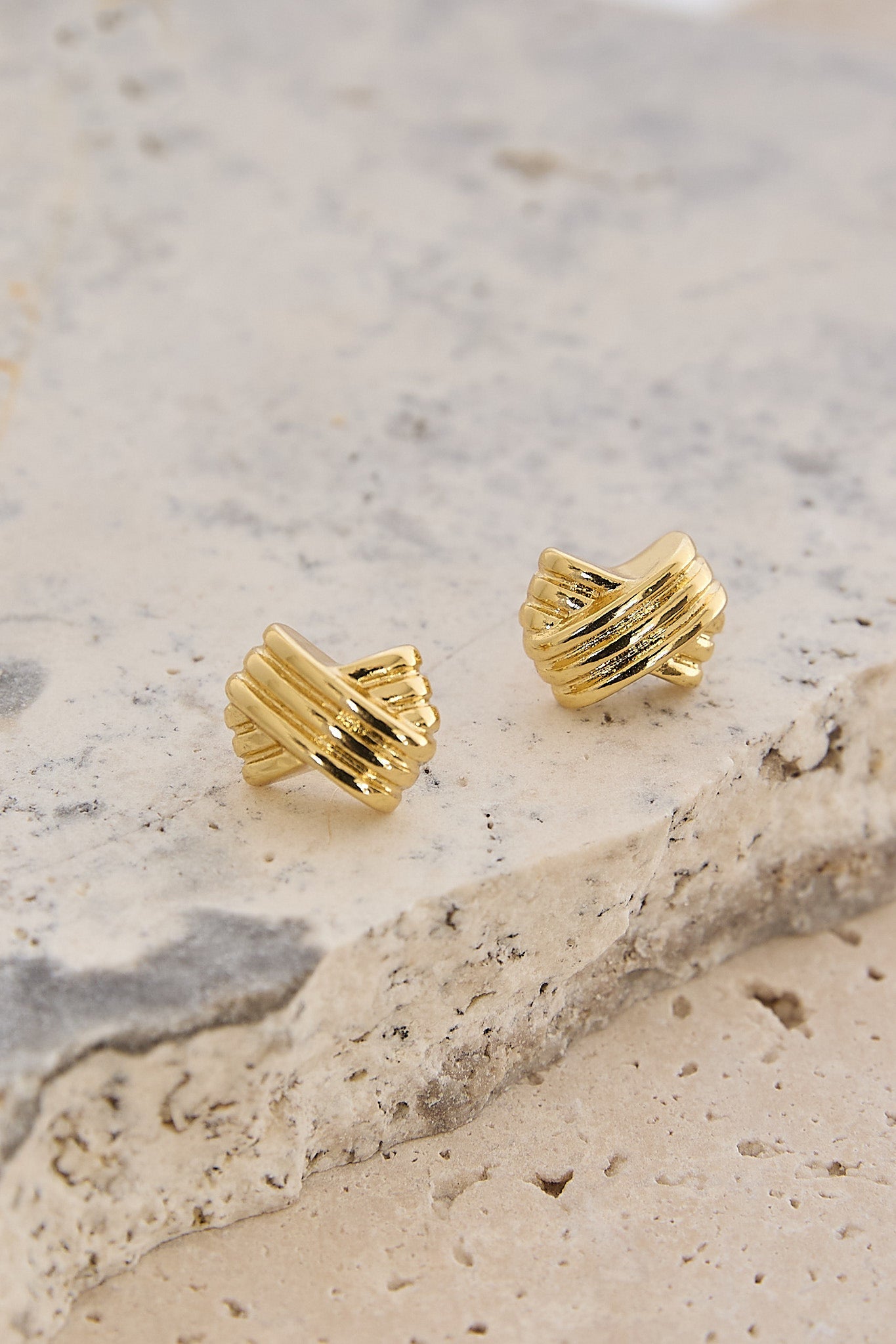 Miya Ridged Criss-Cross Earrings Gold