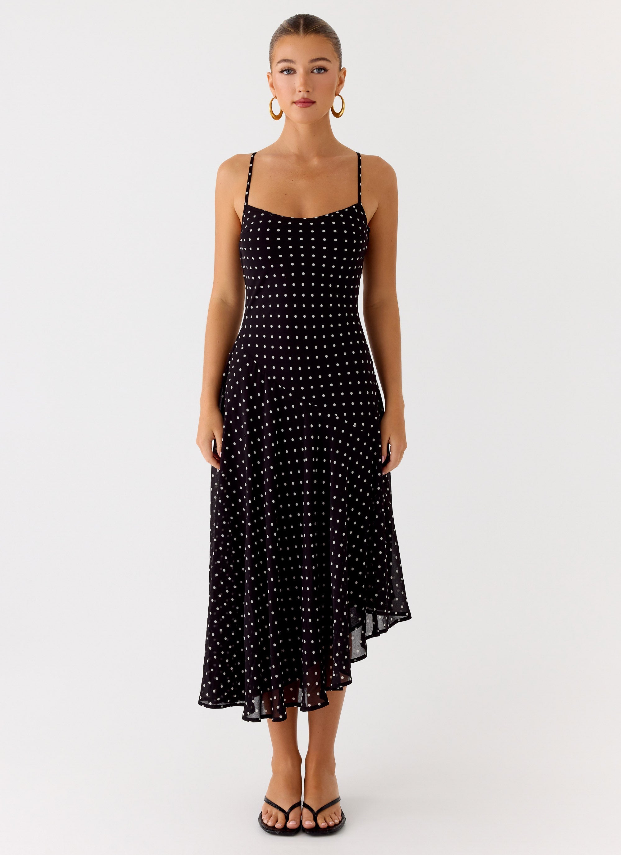 Keep You Waiting Midi Dress - Black Polkadot