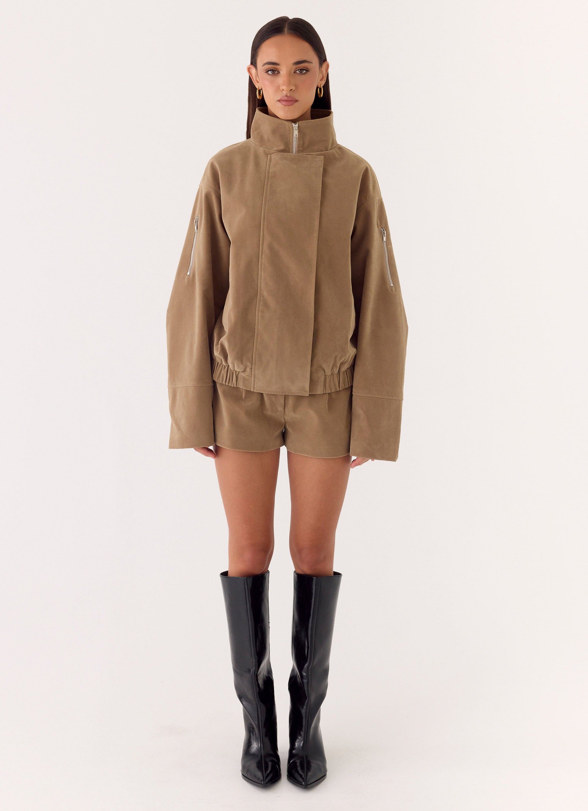 Marlow Faux Suede Jacket - Taupe