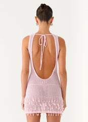 Miracle Beaded Crochet Mini Dress - Pink