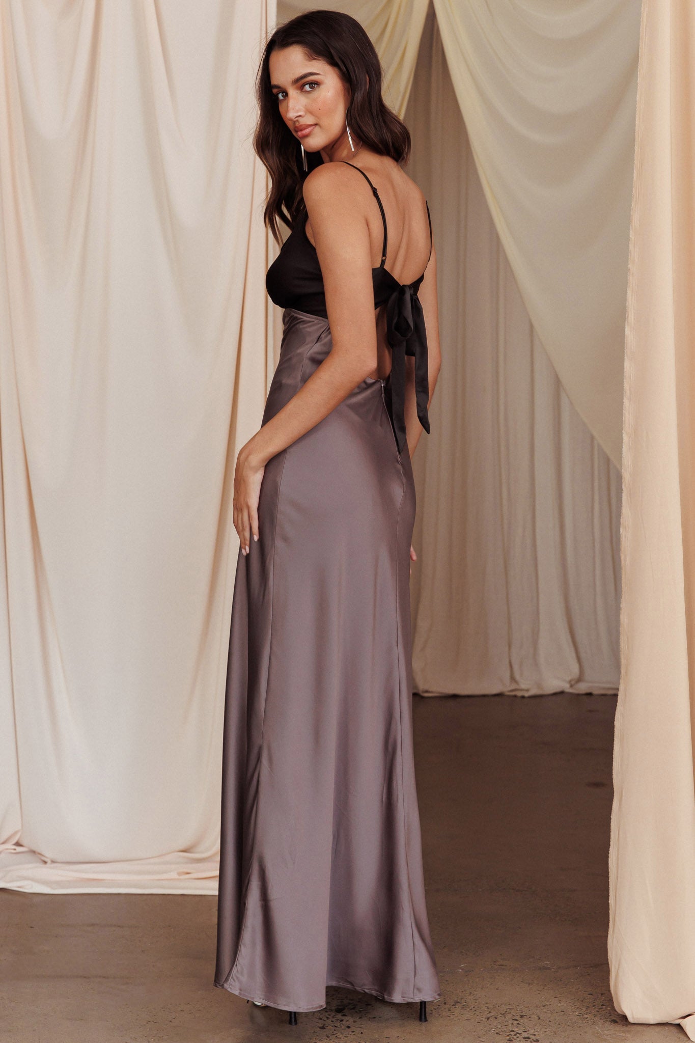 Bayleigh Low Bow Tie Back Dress Charcoal