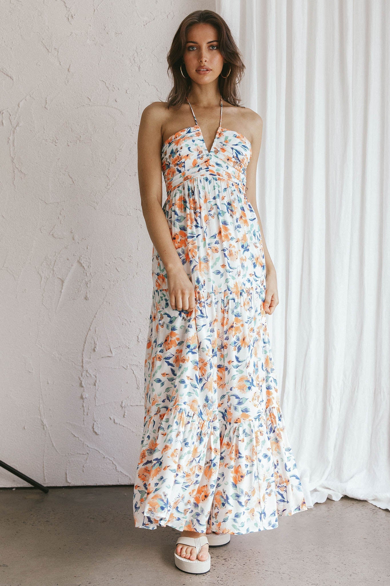 Asiah Halterneck Maxi Dress Floral Orange