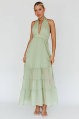 Jalisco Sun Halterneck Maxi Dress Mint