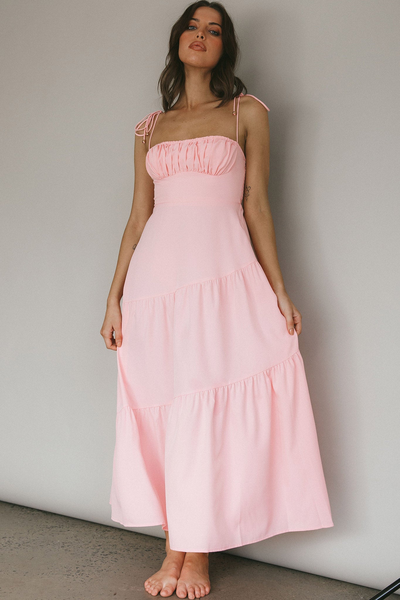 New Light Tied Shoulder Maxi Dress Blush