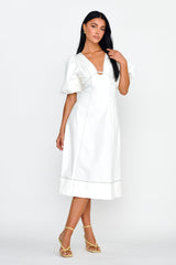 Elias Puff Sleeve Midi Dress White