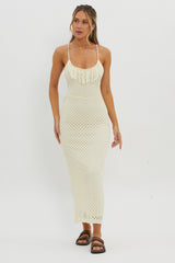 Kesha Open Back Crochet Maxi Dress Cream