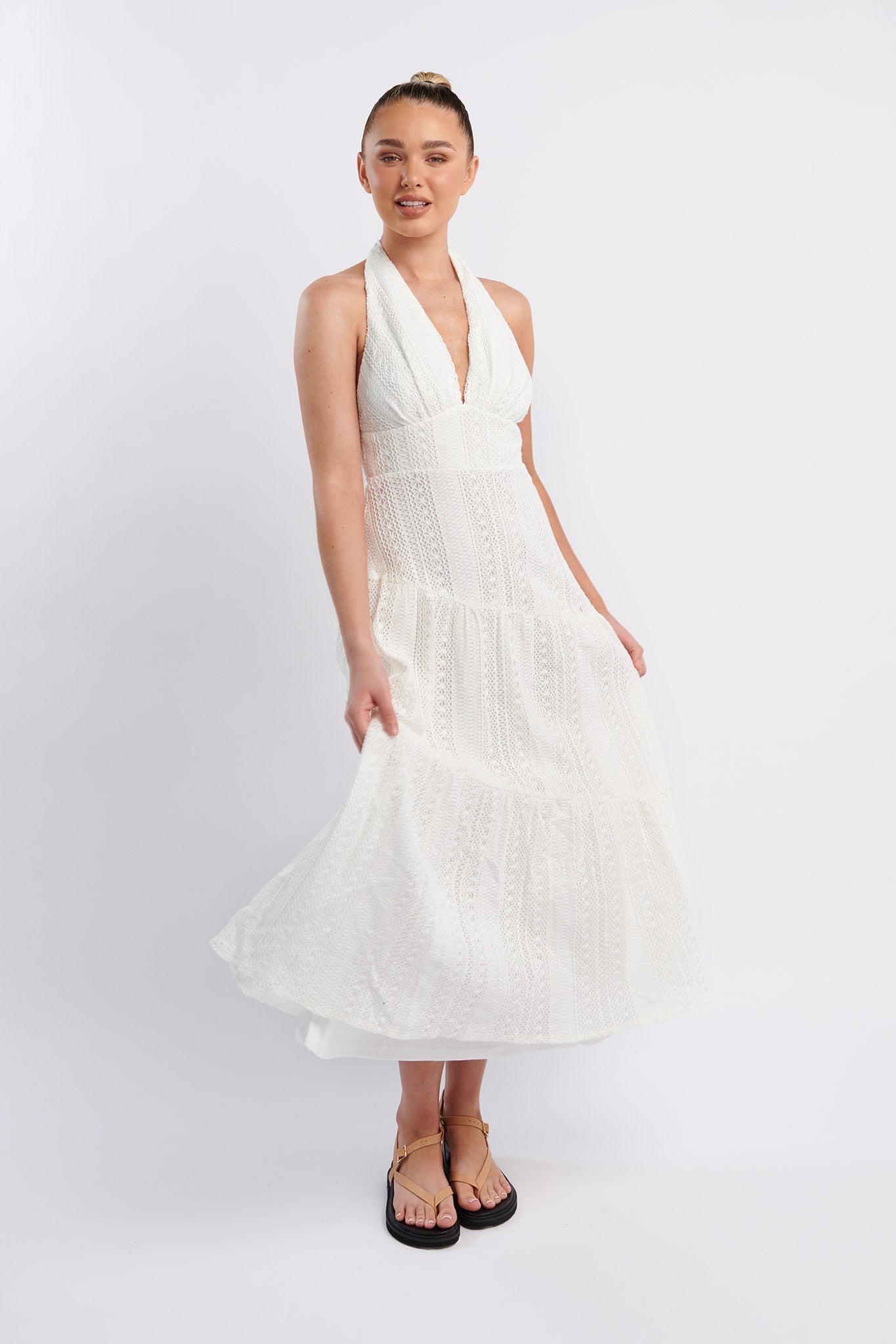 Nolita Halterneck Lace Overlay Maxi Dress White