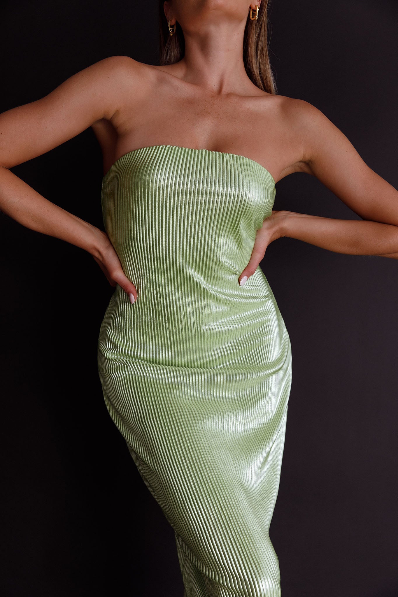 Shondra Accordion Pleat Tube Dress Lime