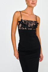 Misha Embellished Bust Midi Dress Black
