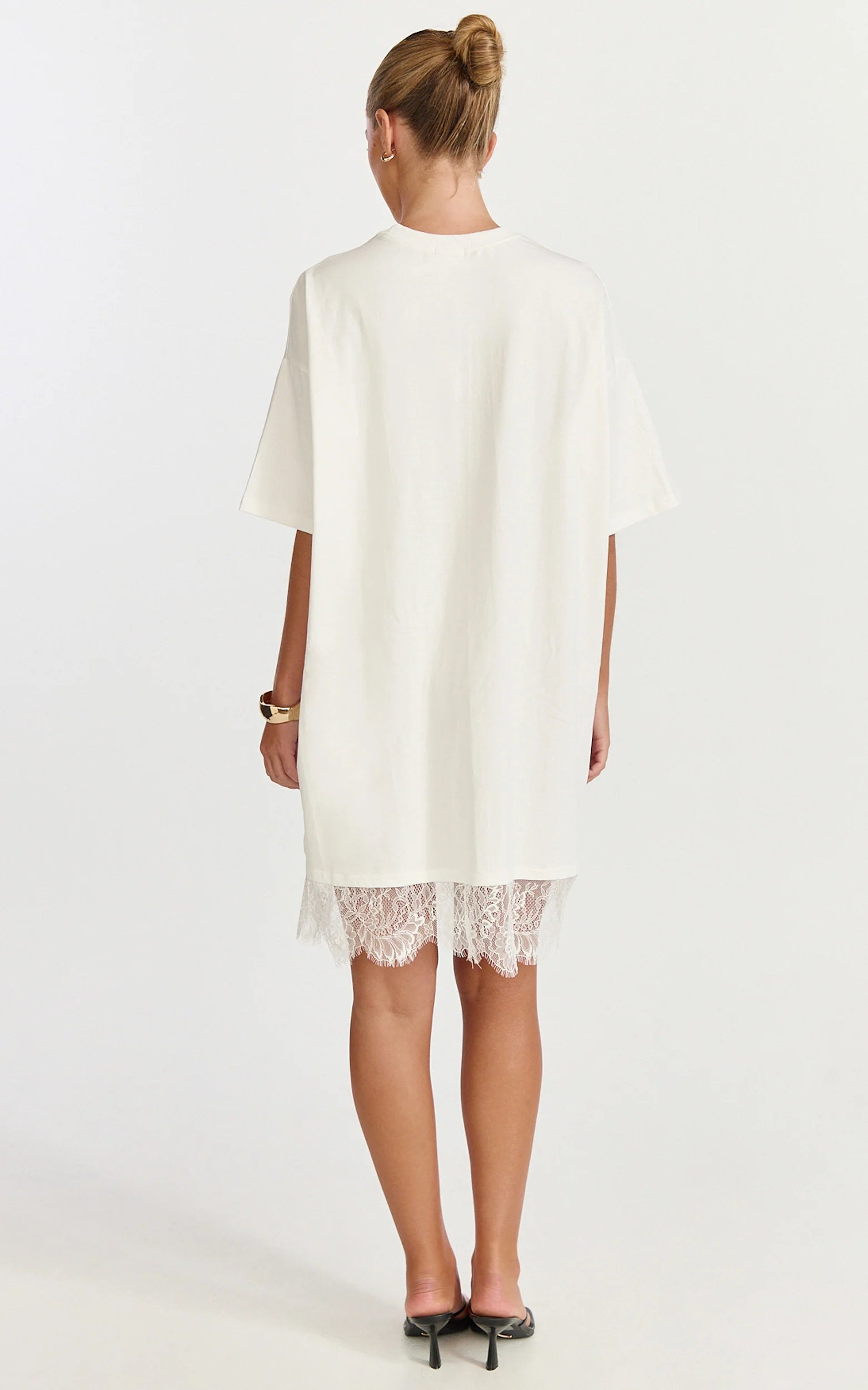 Rina Mini Dress - Mini Lace Trim Dress in Off White