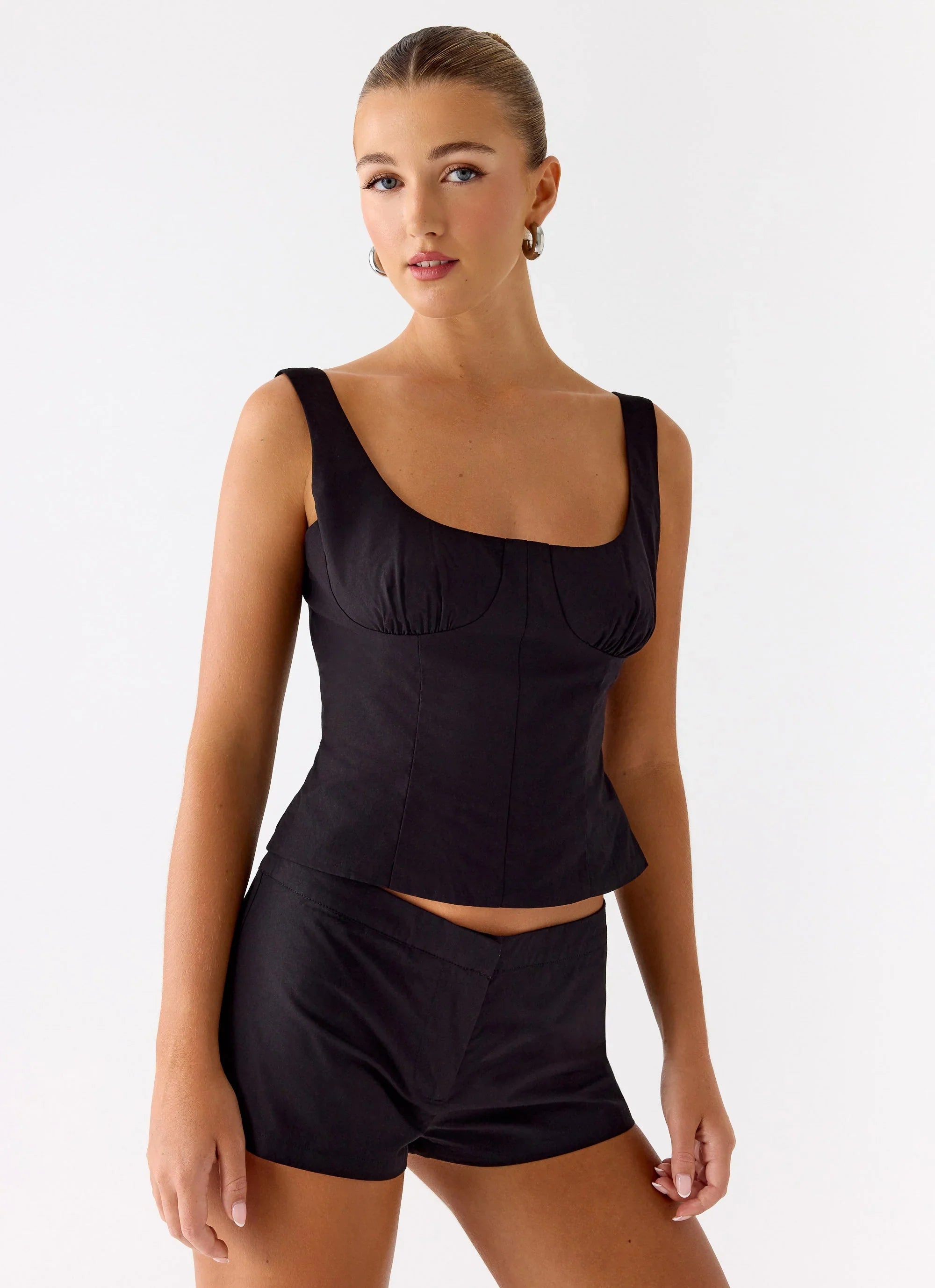 Coastline Cotton Mini Shorts - Black