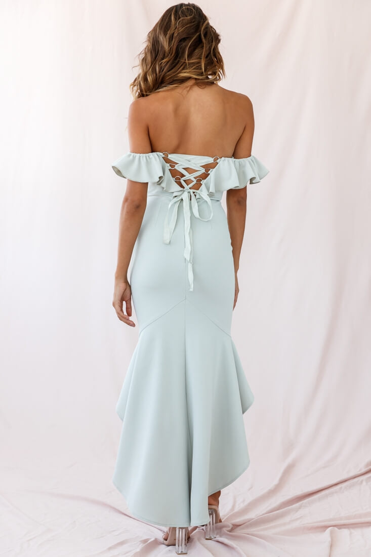 Cloud 9 Bardot Neckline Corset Back Dress Sage